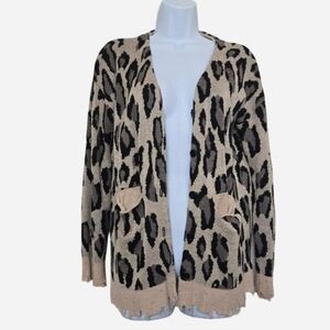 Vici Leopard Print V Neck Long Cardigan Size Small